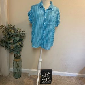 Life Style Button-Up Blouse Medium Blue Stripe